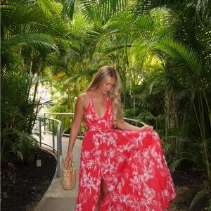Free People Red Pink Floral Maxi Dress
